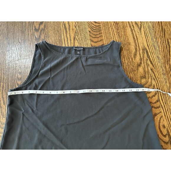 Eileen Fisher 100% Silk Gray Georgette Crepe Ballet Neck Long Tank Petite Large - Picture 8 of 9